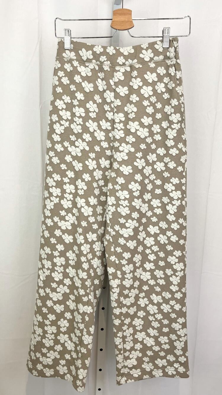 NIKO AND... S M One Size Japan Wide Leg Floral Pants Pull On Elastic Waist Tan
